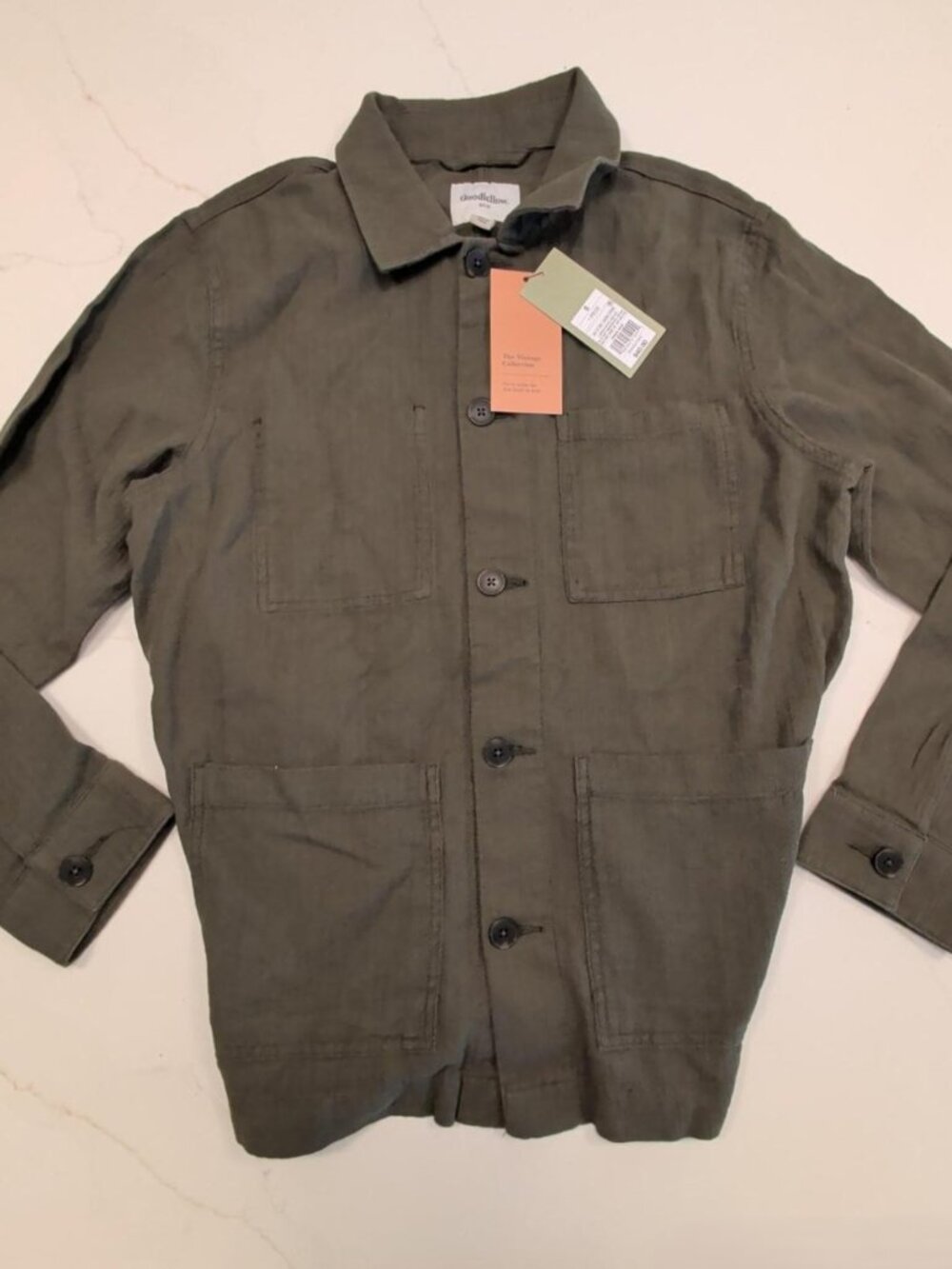 NWT Goodfellow & Co Linen Dark Green Men Long Sleeve Collared Button Down Shirt